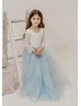 Ivory Lace Dusty Blue Tulle Gorgeous Flower Girl Dress Ivory Lace Dusty Blue Tulle Gorgeous Flower Girl Dress